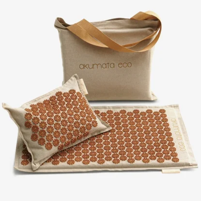 Akumata ECO – polska ekologiczna mata do akupresury z poduszką - naturalny len-złoty