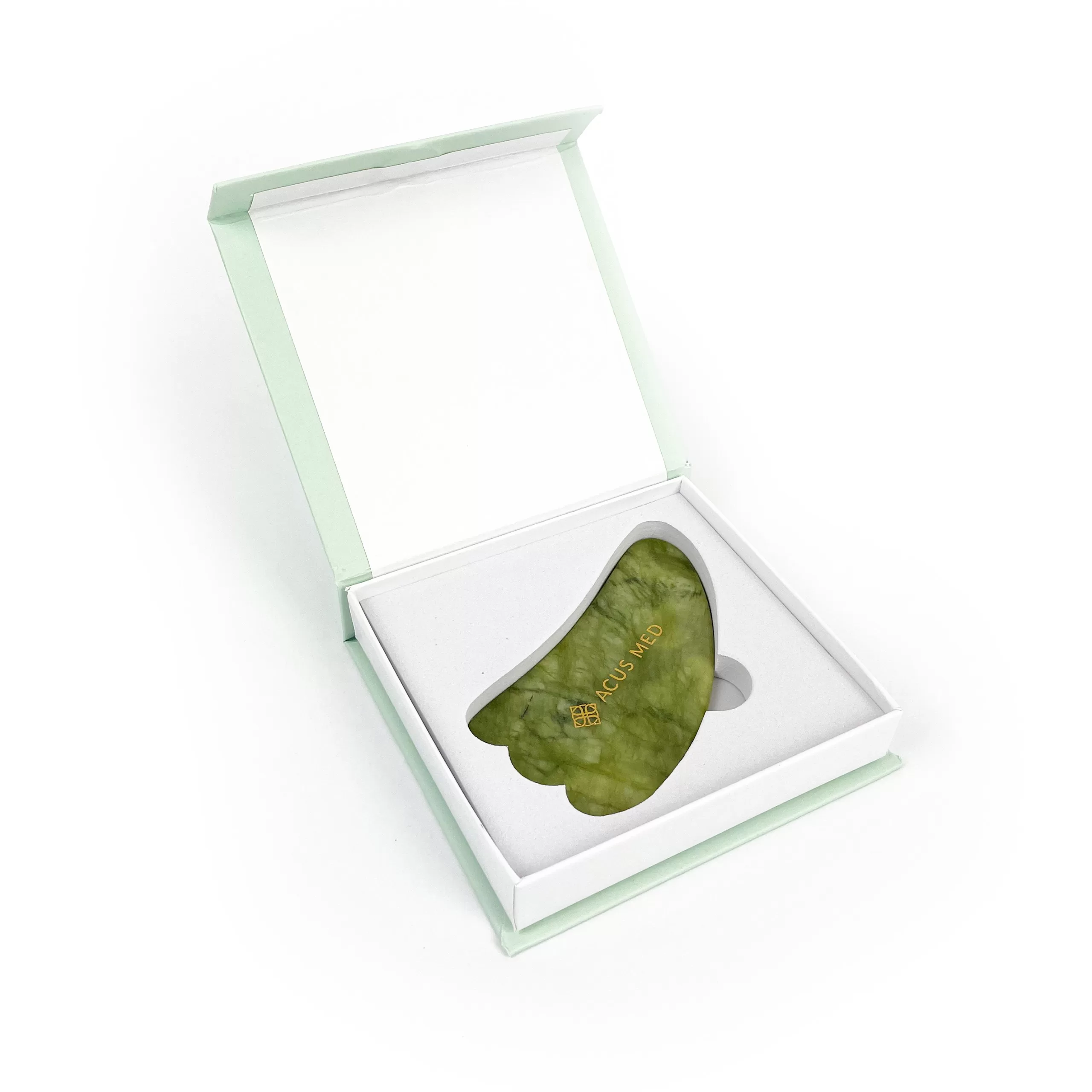 Acus Med jadeitowa płytka Gua Sha - trójkąt zielony - otwarte pudełko